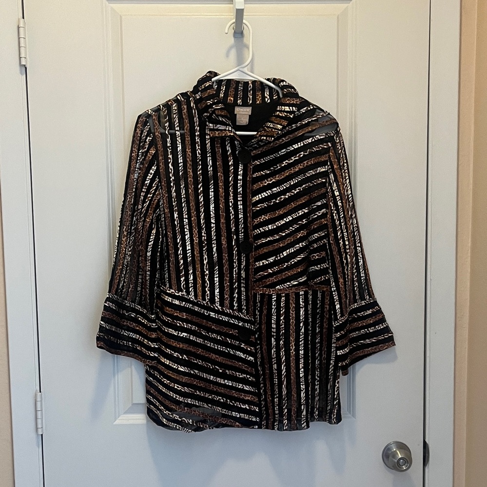 (NWT) Chico's Black and Brown Patterned long sleeve button down